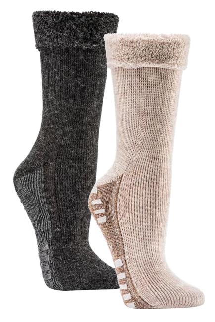 2 Paar TippTexx 24 Alpaka-Homesocks super-flauschig mit ABS